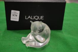 A Lalique model of a seated bear with original box.