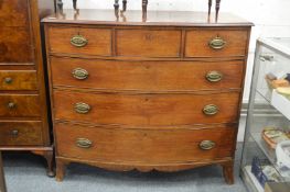 A 19th century mahogany bow front chest of three short and three long drawers.