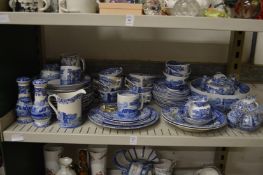 A quantity of blue and white china.