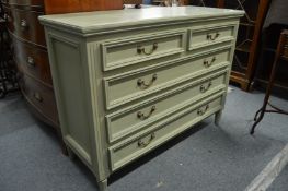 An Oka green painted chest of two short and three long drawers.