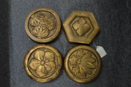 Four Japanese gilded cast metal hanging Mon.