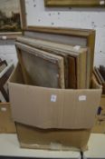 A box of assorted paintings, prints, engravings etc.