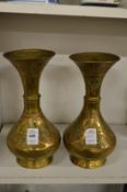 A pair of Cairoware brass vases.