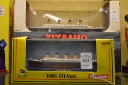 Two models of the Titanic.