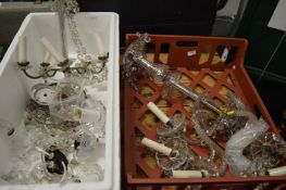 Various cut glass light fittings to include chandeliers and wall lights (af).