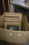 A box of assorted paintings, prints, engravings etc.