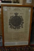 The Sun Newspaper, Queen Victoria Coronation Edition, framed and glazed double sided.