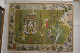 Indian School, a good large watercolour depicting figures in a landscape with a pagoda.