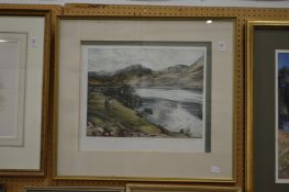 Pat Mallinson, Mountainous river landscape, limited edition colour print.