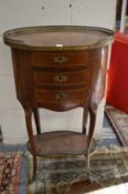 A good 19th century French walnut and marquetry oval three drawer two tier occasional table.