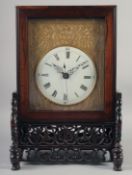 A 19TH CENTURY CHINESE HARDWOOD CASED MANTLE CLOCK, with fusee movement