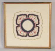 A 19TH CENTURY CHINESE WOMAN'S CLOTHES ACCESSORY / COLLAR, framed and glazed, 46cm square.
