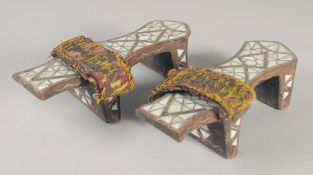A PAIR OF OTTOMAN MOTHER OF PEARL INLAID WOODEN CLOGS.