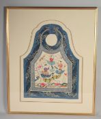 A 19TH CENTURY CHINESE CHILD'S CLOTHES ACCESSORY / COLLAR, decorated with figures, framed and