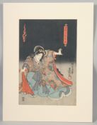 TOYOKUNI III UTAGAWA (1786-1865): AN ORIGINAL MID-19TH CENTURY JAPANESE WOODBLOCK PRINT; Female