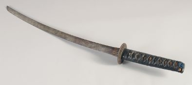 A LATE 19TH - EARLY 20TH CENTURYJAPANESE WAKIZASHI, with cord bound grip, pierced steel tsuba (