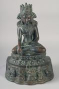A FINE AND LARGE INDIAN OR SOUTH EAST ASIAN BRONZE BUDDHA, possibly 16th-17th century, 37cm high.