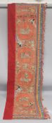 A 19TH CENTURY CHINESE BANNER FOR MARRIAGE, with gilt threaded characters; 'Qin Se He Ming',
