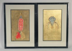 TWO 19TH CENTURY CHINESE SILK PIECES, one for containing glass, the other for perfume, framed and