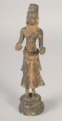 A RARE EARLY SOUTH EAST ASIAN STANDING BRONZE BUDDHA, 26.5cm high.