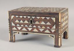 A 19TH CENTURY OTTOMAN MOTHER OF PEARL OVERLAID WOODEN BOX, further onlaid with tortoiseshell and
