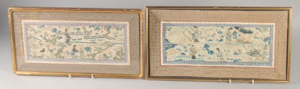 A MATCHED PAIR OF 19TH CENTURY CHINESE TEXTILES, of female figures, framed and glazed, textile