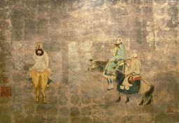 ATTRIBUTED TO NGUYEN VAN MINH, 1930-2014; A FINE PAINTING OF HUNTERS ON HORSEBACK, 'Hunters with