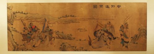 AN EXCELLENT 19TH/20TH CENTURY INK ON SILK PICTURE; FOREIGN TRIBUTE BEARERS, titled manbang