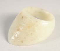 A FINE 18TH CENTURY INDIAN MUGHAL ARCHER THUMB RING, with calligraphic inscription, 4cm.