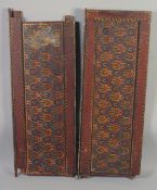 TWO 19TH-20TH CENTURY NORTH AFRICAN MOROCCAN PAINTED WOODEN PANELS, 83cm x 31cm and 81cm x 31cm.