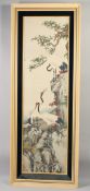 A LARGE 20TH CENTURY CHINESE SILK PANEL, (tribute to Shen Quan), framed, textile 140cm x 40cm.