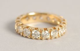 A SUPERB 18CT YELLOW GOLD DIAMOND ETERNITY RING set with 4ct diamonds of twenty stones, in an