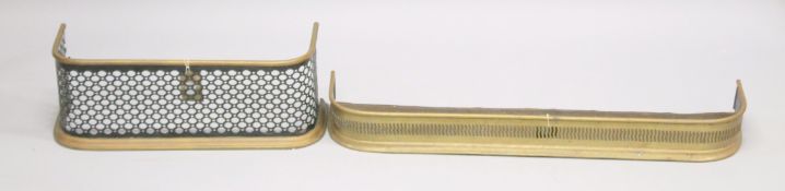 TWO SMALL 19TH CENTURY PIERCED BRASS FENDERS. 2ft 11ins long, 7.5ins deep & 1ft 10ins long, 8ins
