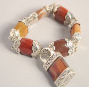 A SILVER AND AGATE SCOTTISH STYLE BRACELET AND PADLOCK.
