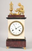 A SUPERB 18TH CENTURY FRENCH TWO COLOURED MARBLE CLOCK attributed to VULLIAMY, with 11mm white
