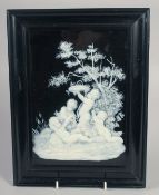 A LATE 19TH CENTURY ENGLISH PORCELAIN FINE PATE SUR PATE PLAQUE decorated with children frolicking