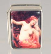 A SILVER ENAMEL PILL BOX 