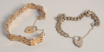 A 9CT GOLD GATE LINK BRACELET and a SMALL 9CT GOLD BRACELET. 21gms.