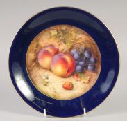 A ROYAL WORCESTER BLUE GROUND PLATE painted with plums and grapes by R Sebright, signed date mark