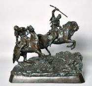 ABRAHAM C. F. WOERFFEL. (19th CENTURY) RUSSIAN. A SUPERB BRONZE GROUP OF TWO COSSACKS ON