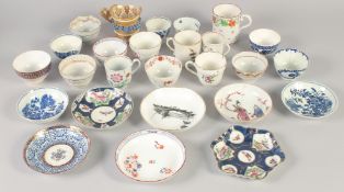 18TH AND 19TH CENTURY PORCELAIN, TWO CHELSEA DERBY TEA WARE, TWO WORCESTER COFFEE CUPS, 10 TEA