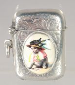 AN EDWARD VII SILVER VESTA with an oval of a Suffragette cat. 1.5ins x 1in Birmingham 1909.