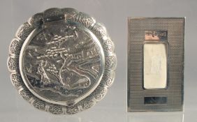 AN ENGINE TURNED SILVER AIDE MEMOIRE. Birmingham, 1971 and a CHINESE SILVER CIRCULAR POWDER COMPACT