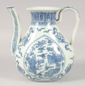 A CHINESE BLUE AND WHITE PORCELAIN EWER, decorated with phoenix and auspicious symbols, 21.5cm