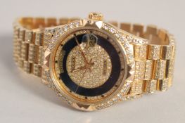 A SUPERB 18K GOLD DIAMOND SET DAY DATE WRISTWATCH, complete with invoice account from Watches of