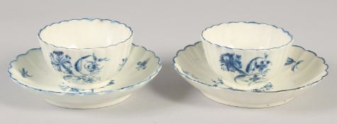 18TH CENTURY WORCESTER PAIR OF TEA BOWL AND SAUCER in the Gillyflower pattern, crescent marks.
