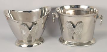 A PAIR OF OVAL WINE COOLERS with wings. 13ins wide.