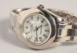 A SUPERB 18K WHITE GOLD ROLEX OYSTER PERPETUAL DATE WRISTWATCH. 106gm gross weight.
