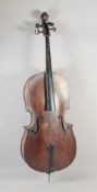 A CELLO WITH A TWO-PIECE BACK, 4ft long (for restoration).