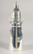 A SILVER PLATED LIGHTHOUSE COCKTAIL SHAKER. 13ins high.